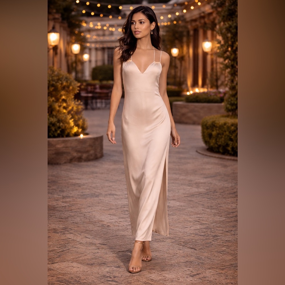 Elizabeth & James Silk Slip Dress Champagne Open Back Strappy Minimalist 90s
